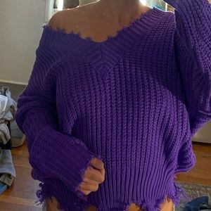 Purple raw hem sweater